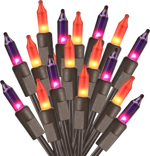 Vista 10 de ODEETRONIC Candy Corn - Luces de Halloween de 21.63 pies, juego de 100 luces incandescentes conectables, 120 V, certificado UL, luz de Halloween