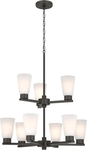 Vista 23 de Kichler Stamos - Lámpara de araña de 24 pulgadas, 9 luces, suave, moderna, de 2 niveles con vidrio transparente en bronce antiguo