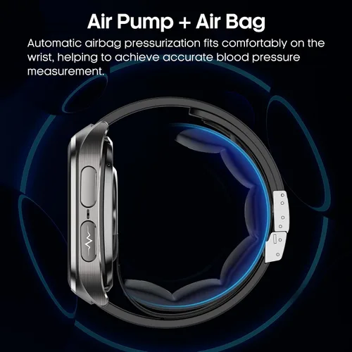 Vista 2 de Reloj inteligente de presión arterial,Pantalla grande AMOLED HD de 2.06 pulgadas, transmisión de voz, bolsa de aire con bomba de aire, llamada Negro