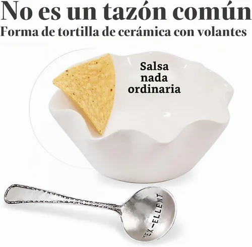 Vista 6 de Mud Pie Juego de Tazas de Inmersión de Cerámica para Salsa, Nacho, Blanco y Plateado
