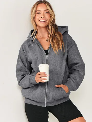 Vista 5 de Prinbara Sudaderas con capucha y cremallera de gran tamaño para mujer, ropa Y2K, linda para adolescentes, niñas, otoño, casual, con cordón