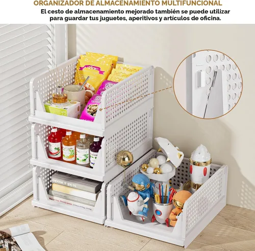 Vista 7 de SNSLXH Paquete de 5 cajas organizadoras apilables de armario, cesta de almacenamiento multifuncional y plegable para baño, cocina, lavandería