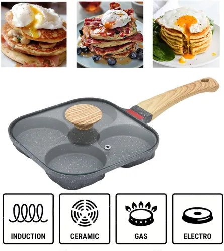 Vista 2 de Sartén antiadherente de aluminio de 4 tazas con tapa, adecuada para estufa de gas y utensilios de cocina de inducción Sartén para huevos fritos