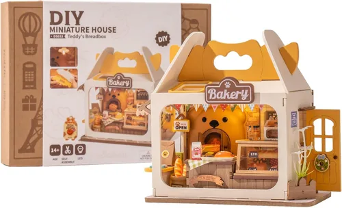 Vista 7 de kit de construcción de mini casa de oso de peluche en miniatura de bricolaje, caja de pan, decoración de estantería de estilo de vida Miniverse