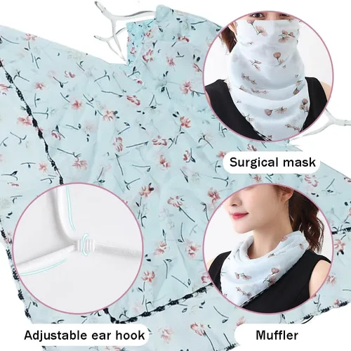 Vista 3 de OULIGET Bufanda floral de protección solar para mujer, máscara de gasa con protección ajustable, bandana protectora de cuello de seda helada