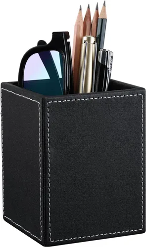 Vista 10 de KINGFOM Organizador de escritorio para suministros de oficina, caja de almacenamiento de piel sintética, 4 compartimentos divididos para bolígrafos