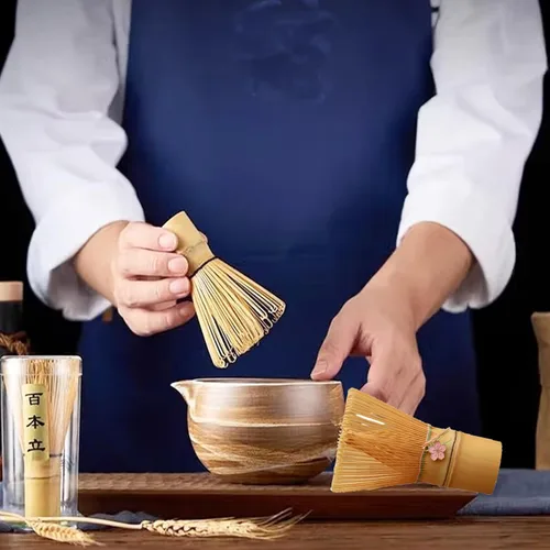 Vista 5 de Batidor de matcha, batidor de matcha de bambú para polvo de matcha, hecho a mano orgánico tradicional japonés, agitador de matcha de 100 puntas