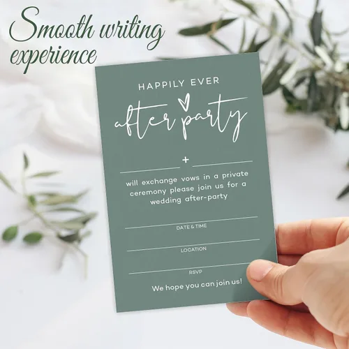 Vista 4 de TPYEN Invitaciones de fiesta Happily Ever After, invitación minimalista de fiesta de recepción de boda verde oscuro, celebración para novia y novio