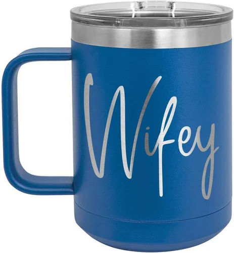 Vista 12 de WIFEY B Negro 15 oz taza de café w/tapa superior deslizante Taza de café de viaje aislado Ideas de regalo de cumpleaños o Navidad de mujeres