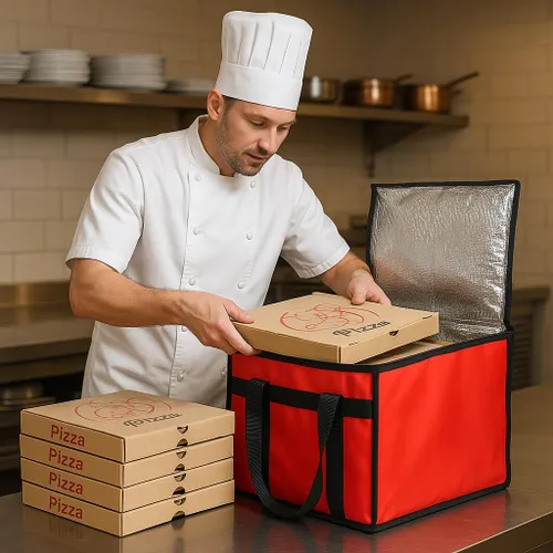 Vista 7 de Bodaon Bolsa de entrega de pizza aislada, 16 x 16 x 14 pulgadas, bolsas calentadoras de pizza para llevar caliente, bolsa de entrega comercial Negro
