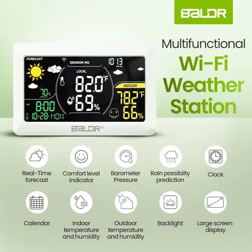 Vista 5 de BALDR Estación meteorológica WiFi con aplicación, termómetro inalámbrico para interiores y exteriores con monitor de humedad, pronóstico en tiempo