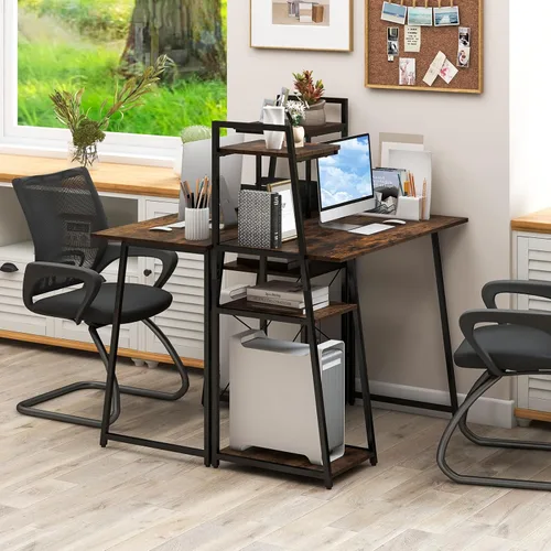 Vista 8 de COSTWAY Escritorio para computadora con estantes de almacenamiento de 4 niveles, mesa de escritorio de oficina en casa con marco resistente