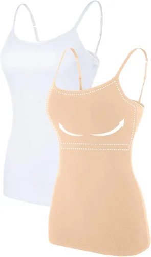 Vista 35 de Camisa Attraco de algodón, con tirantes estilo espagueti, con brasier incorporado, 2 paquetes, para mujer