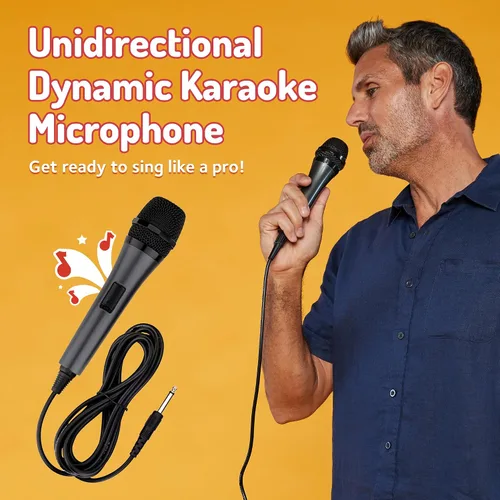 Vista 2 de [Usado] Singing Machine Micrófono con cable para karaoke (negro) - Micrófono vocal dinámico unidireccional - Micrófono enchufable para máquina
