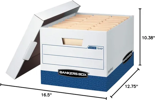 Vista 8 de Fellowes Bankers Box - Paquete de 20 cajas de almacenamiento de archivos resistentes con tapas, montaje de plegado rápido, carta/legal, (0724314)