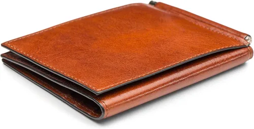 Vista 4 de Bosca Clip de cuero para hombre con bolsillo, Ámbar, Colección Old Leather - Clip para dinero con bolsillo