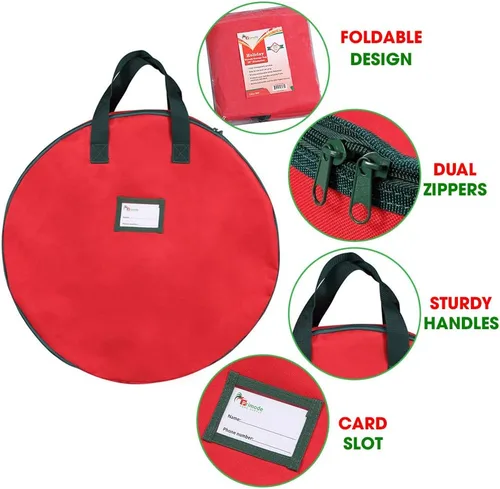 Vista 3 de Bolsa de almacenamiento para coronas navideñas resistente de 36 pulgadas, con asas fabricadas de material duradero de poliéster Oxford 600D, bolsa