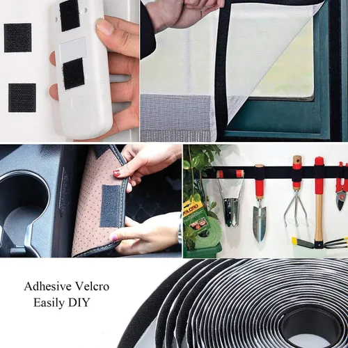 Vista 5 de Rollo de cinta de gancho y bucle de doble cara, 8.8 yardas, 0.787 in de ancho, color negro, adhesivo fuerte, utilizado en costura, escuela, oficina