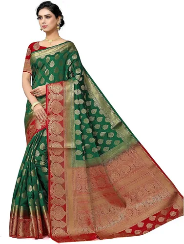 Vista 3 de Indian Hawker Banarasi Art Silk Sari Sari Trabajo Jacquard Fashion Sari Sari con blusa sin costuras