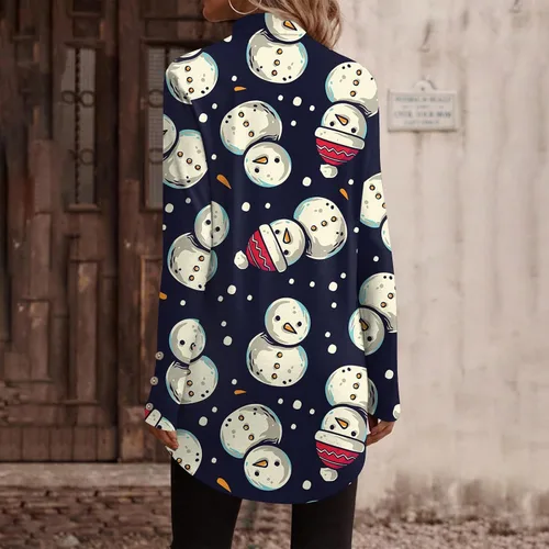 Vista 4 de Christmas Shirts for Women, Women's Casual High Neck Shirt Button-Down Loose T-Shirt Christmas Print Long Sleeve Tops