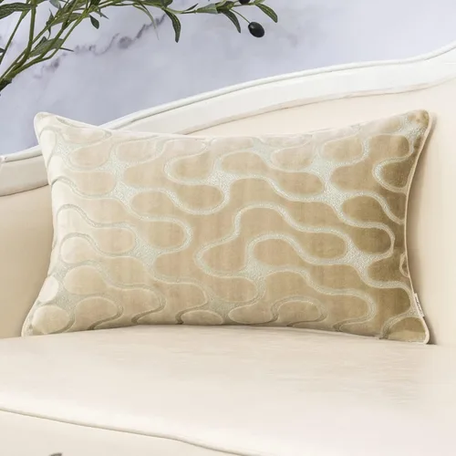 Vista 10 de Yangest Funda de Almohada Decorativa Cuadrada Beige de Terciopelo Ondulado, Funda de Cojín Moderna con Cremallera para Sofá, Sofá de Dos Plazas