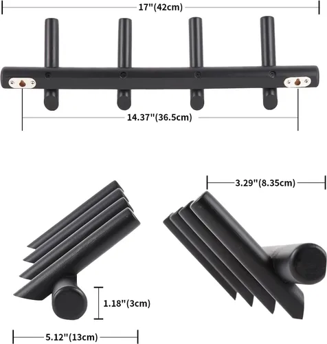 Vista 5 de KYSMOTIC Perchero de Pared Moderno de Madera - Montado en la Pared - Negro con 4 Ganchos de Madera - Para Colgar Ropa, Batas, Toallas, Sombreros