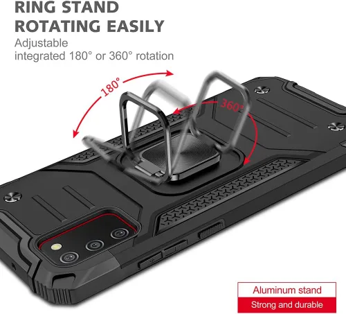 Vista 4 de HNHYGETE Funda para Samsung A02s, funda para Galaxy A02s, soporte giratorio de grado militar de 360°, parachoques de goma dura [a prueba de golpes]
