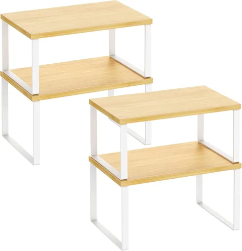 Vista 8 de Juego de 4 estantes organizadores de armario de cocina, estantes resistentes para encimera de cocina con patas de metal, estante apilable de madera