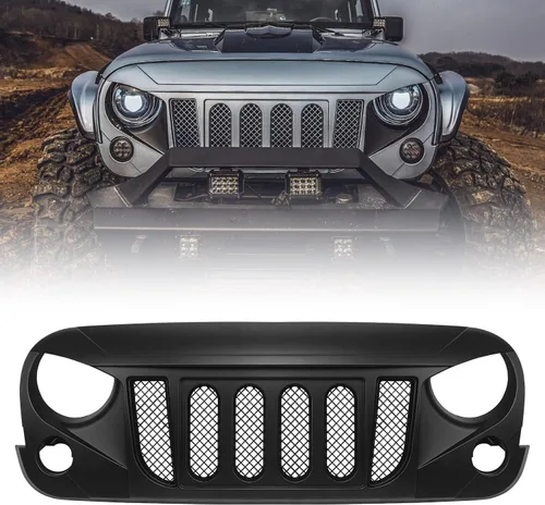Vista 10 de Parrilla delantera con rejilla negra mate para Jeep Wrangler 2007-2018 Rubicon Sahara Sport JK JKU (Challenger)
