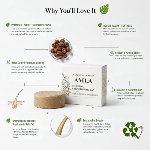 Vista 4 de Nature Skin Shop Barra de champú Amla, fórmula ayurvédica para el crecimiento y la fuerza del cabello, con Shikakai para un cabello más completo