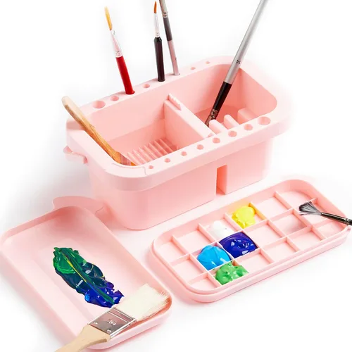 Vista 12 de SEVENY Limpiador de pinceles, soporte y organizador con paleta, azul Bandejas y Enjuagador Incluido, Para Pintura Acrílica, Para Pinturas De