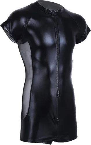 Vista 2 de Moily Bodycon - Maillot de manga corta de piel con cremallera para hombre