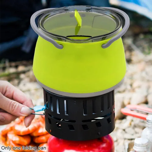 Vista 7 de Cacerola plegable, utensilios de cocina para campamento, senderismo, silicona plegable, hervidor de agua con tapa, utensilios de cocina, viaje, Azul