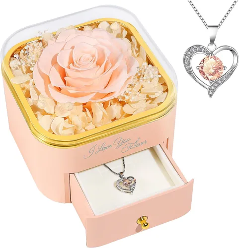 Vista 12 de Beferr Regalos de cumpleaños para mujeres, rosa real preservada con collar, rosas moradas eternas, flores para la entrega, aniversario, día de la A
