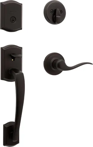 Vista 11 de Kwikset Prescott - Juego de manija y cerrojo de puerta delantera, manija de entrada exterior con palanca reversible interior, níquel satinado