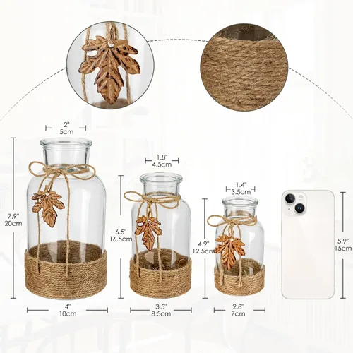 Vista 2 de Juego de 3 jarrones de vidrio transparente, jarrones de flores vintage, botellas de vidrio decorativas para centros de mesa, decoración de mesa