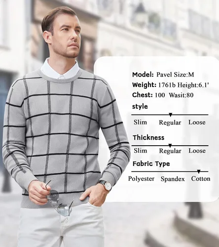 Vista 6 de MAGNIVIT Suéteres de punto de diseño básico para hombre, de algodón, suave, cuello redondo, para otoño e invierno