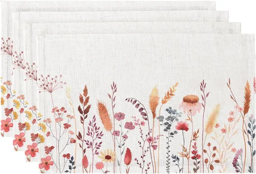 Vista 13 de QIYI Juego de 6 manteles individuales bohemios de 12 x 18 pulgadas, manteles individuales florales de tela de lino para cocina y comedor, manteles