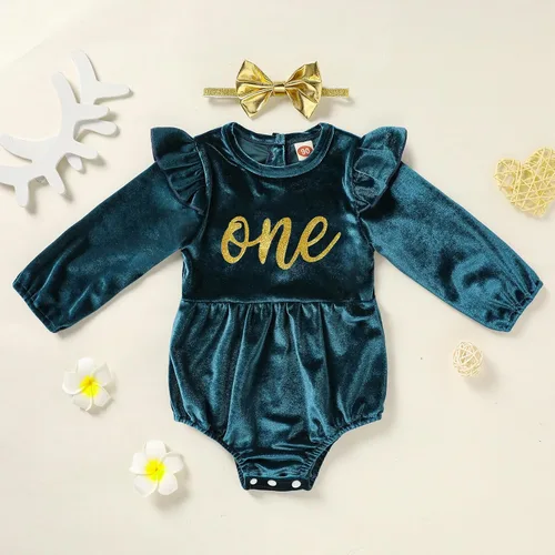 Vista 7 de GRNSHTS Ropa de primer cumpleaños para niña de terciopelo de un año de edad, mameluco de manga larga + diadema, 2 piezas de trajes de pastel