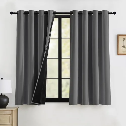 Vista 10 de RYB HOME Cortinas 100% opacas de 63 pulgadas de largo, cortinas de ventana de eficiencia energética y reducción de ruido para dormitorio, sala
