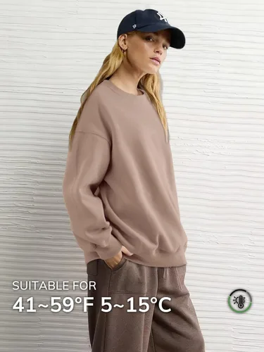 Vista 2 de ATHMILE Sudadera de gran tamaño para mujer, cuello redondo, forro polar, manga larga, sudaderas con capucha, tops de otoño, ropa de moda 2025