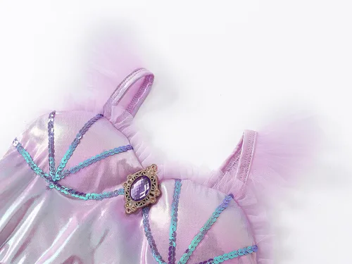 Vista 3 de AmzBarley Disfraz de sirena para niñas pequeñas, disfraz de princesa de cumpleaños, Halloween, cosplay, con accesorios
