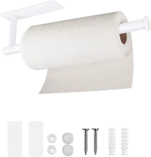 Vista 12 de Toalleros de papel para cocina, soporte para toallas de papel debajo del gabinete, soporte enrollable para toalla de baño, soporte para toallas