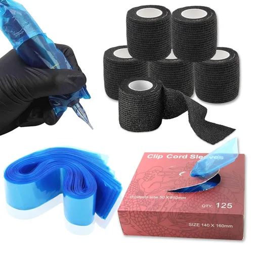 Vista 8 de Cintas de agarre y cubiertas de plástico, 200 bolsas y 4 fundas de plástico negras con cintas adhesivas negras
