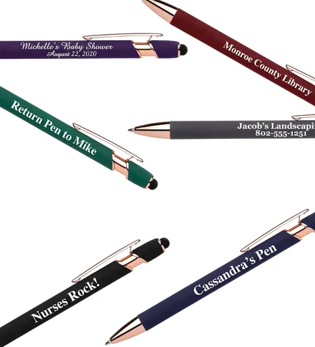 Vista 5 de ExpressDesigns™ - Bolígrafos personalizados de alta calidad de oro rosa con lápiz capacitivo Acento rosa Bolígrafos personalizados con nombre