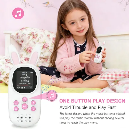 Vista 7 de Reproductor Mp3 para Niños, Lindo Reproductor Mp3 de Conejo para Niños con Bluetooth, Reproductores Mp3 de 32GB con Altavoz, Radio FM, Grabaciones