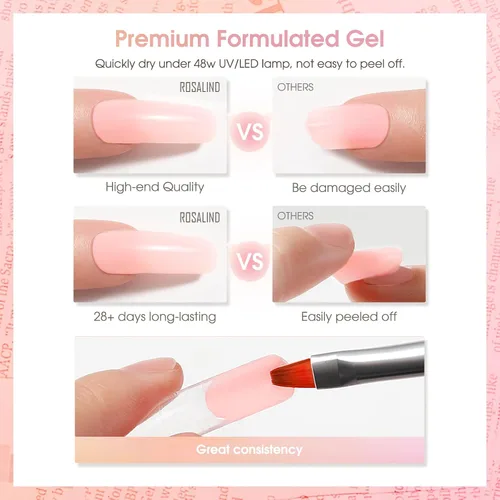 Vista 6 de ROSALIND Pink Poly Gel de uñas de 2 onzas, gel de extensión de polietileno nude para uñas natural constructor de uñas, gel rosa, extensión