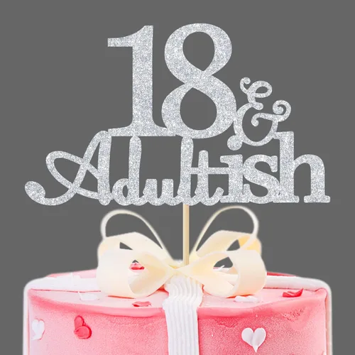 Vista 8 de Decoración para pastel de 18 años con purpurina negra y Adultish para fiesta de cumpleaños de dieciocho años, decoraciones de pastel de tiempo