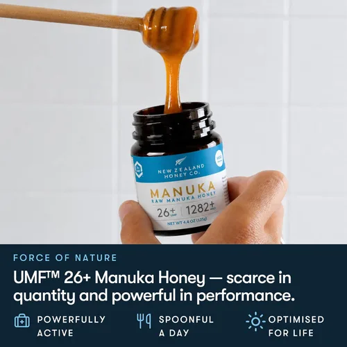 Vista 7 de New Zealand Honey Co. Miel de manuka cruda UMF 26+ MGO 1282+, certificado UMF /4.4oz