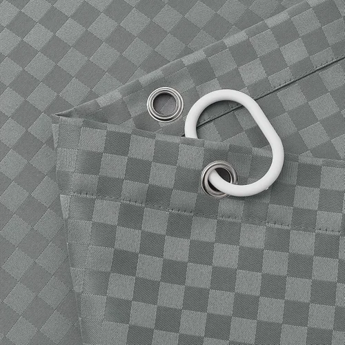 Vista 9 de Juego de curatina de ducha de tela de cubo mágico gris con ganchos, 70 x 72 Costuras grises